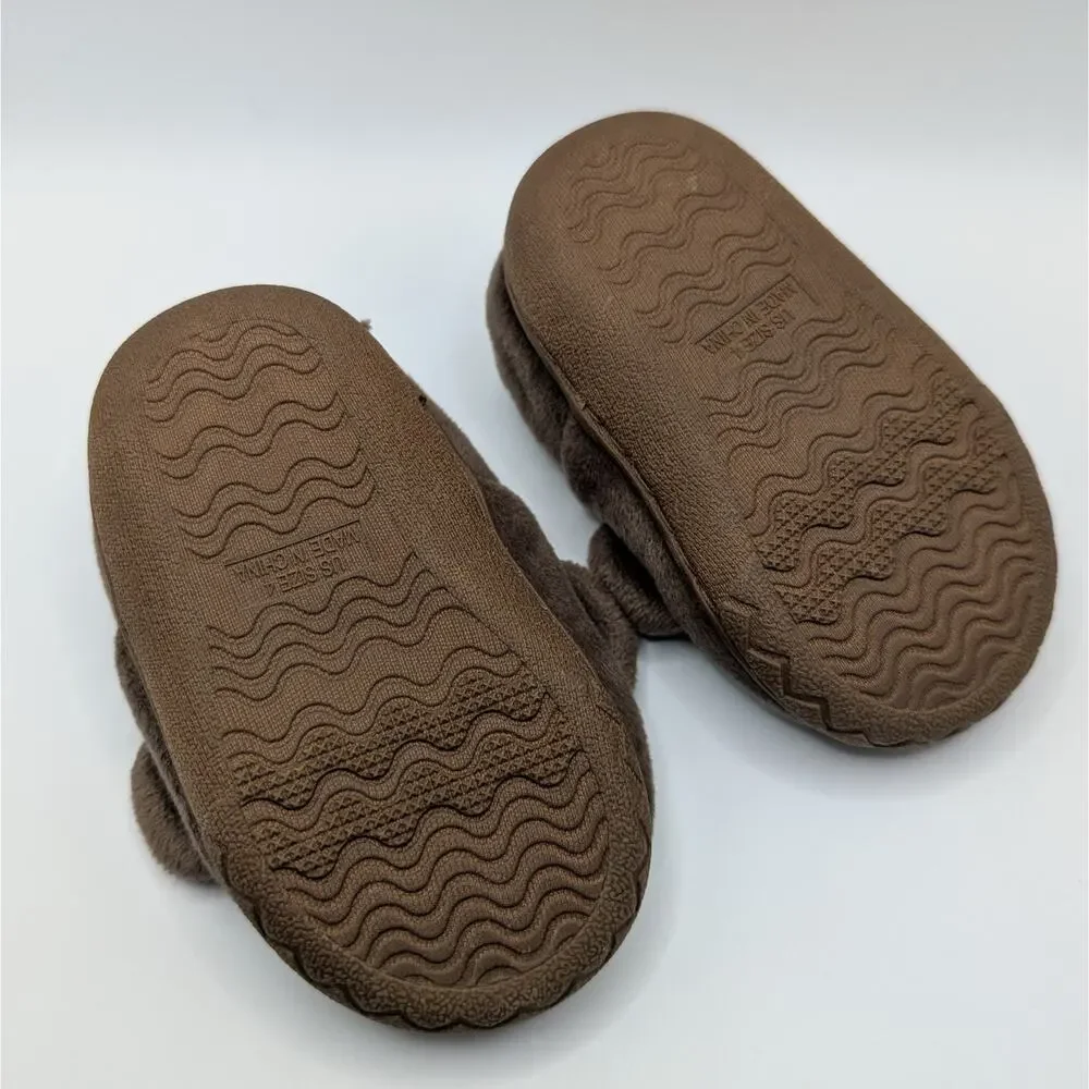 Brown Monkey Face with Ears Hard-Soled Toddler Slippers Size 4